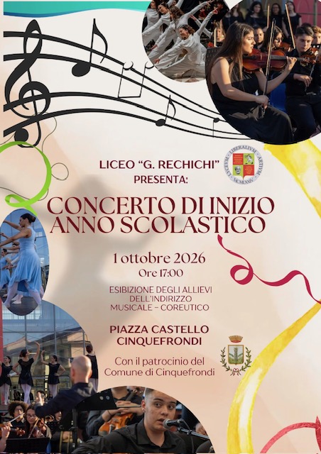 INIZIO ANNO SCOLASTICO LICEO MUSICALE E COREUTICO PIAZZA CASTELLO 1° OTTOBRE 2026 CINQUEFRONDI